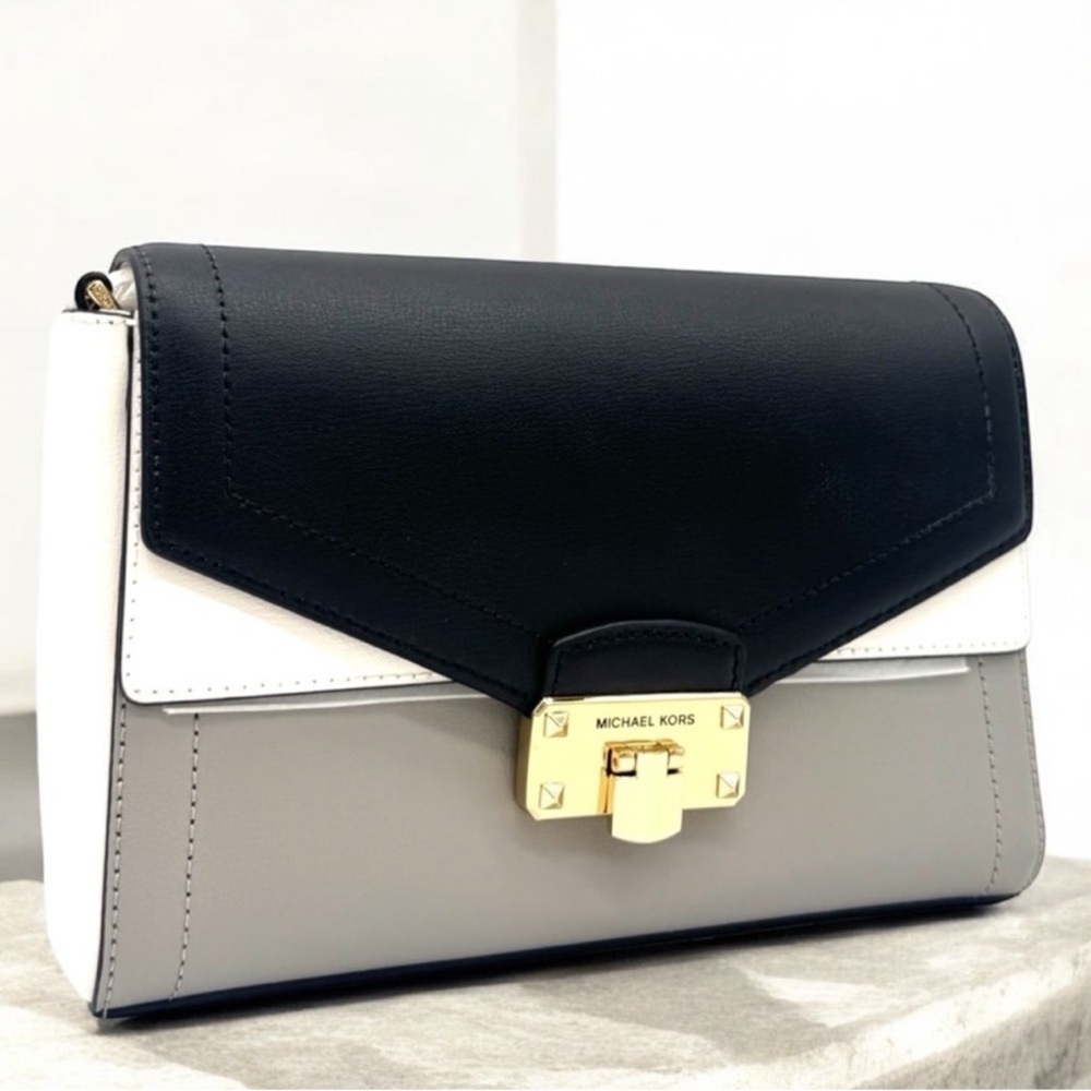 Michael Kors Kinsley Medium Shoulder Flap Crossbody Bag Optic White Multi